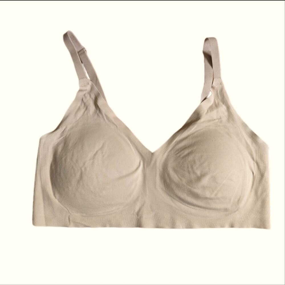 True and Co True Body Triangle Strappy Wireless Comfort Bra Nude Beige Medium